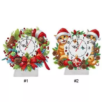 Акриловые часы с алмазной росписью в виде рождественского кота, ручная работа, алмазная живопись, подвесные украшения, украшение для гостиной BJ106