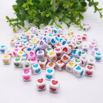 Акриловые DIY кубические квадратные бусины с сердечками и большими отверстиями для изготовления браслетов, ювелирных изделий зелёный