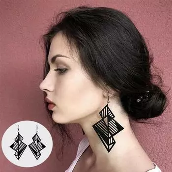 Акриловые геометрические серьги-капли, висячие серьги, женские ювелирные изделия, серьги-гвоздики из смолы, подарок 7.2x4.7cm чёрный
