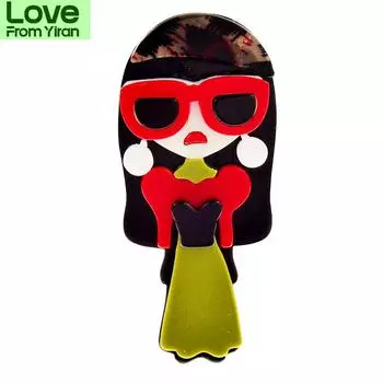 Акриловые изделия, большие очки, женские броши для женщин, красное пальто, женская булавка, длинные волосы, аксессуары из ацетатного волокна