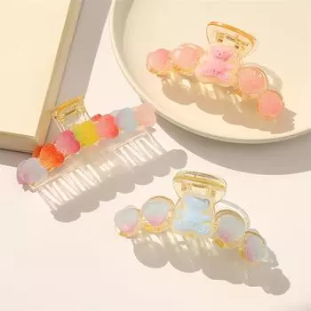 Акриловые красочные мягкие карамельные заколки для волос коготь для женщин и девочек, заколки для макияжа, аксессуары для волос, головной убор в виде краба розовый