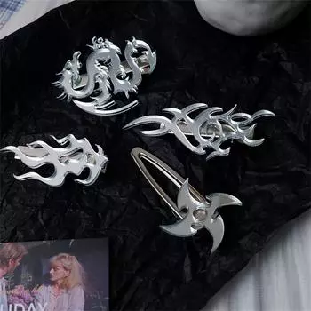 Акриловые металлические головные уборы с рисунком дракона в стиле Харадзюку, заколки для волос с волнами и солнцем, заколка для волос с пламенем, заколка для волос