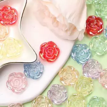 Акриловые модные AB волшебные цвета DIY ювелирные аксессуары с плоским дном перфорированные розовые бусины цветок 100 шт. 100Pcs разноцветный