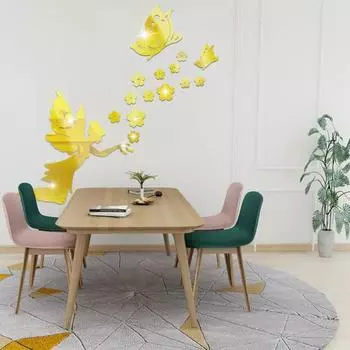 Акриловые наклейки на стены DIY мода цветок фея бабочка росписи золотистый