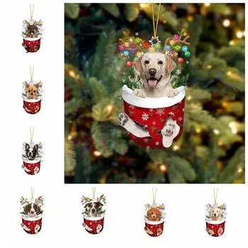 Акриловые носки для собак Подвеска в виде собаки 2D Подвеска в виде зеркала для автомобиля Рождественская собака Украшения для рождественской елки 12