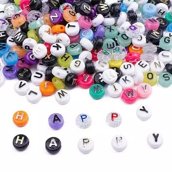 Акриловые плоские бусины с буквами 10x6 мм, 50 шт., для изготовления ювелирных изделий своими руками чёрный/золотой