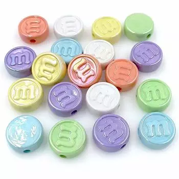 Акриловые плоские круглые бусины с буквами M, 10 шт., ювелирные аксессуары «сделай сам», УФ-цвет, сплющенный материал, креативный кулон, подвески, аксессуары для изготовления браслетов жёлтый