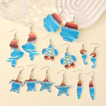 Акриловые серьги Ocean Wind Holidays для женщин, морская звезда, морской конек, черепаха 1 pair-(shell)