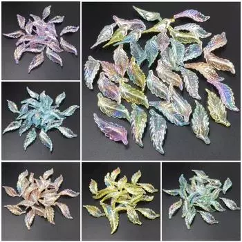 Акриловые серьги ручной работы для головного убора, креативные AB ослепительные цветные кулоны, ювелирные аксессуары, бусины в виде листьев, материал «сделай сам», 10 шт., прозрачный фиолетовый
