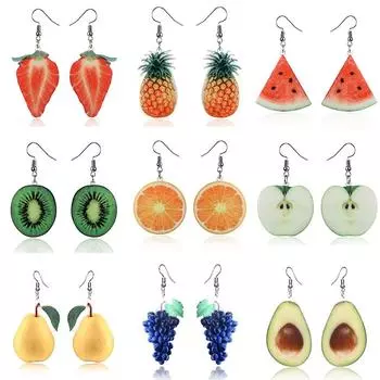 Акриловые серьги с фруктами и апельсинами, модные летние украшения с фруктами для девочек, подарок из Кореи, милые серьги с фруктами, ананасом, помидором и киви