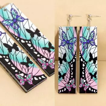 Акриловые серьги Shinobu Butterfly для женщин в стиле аниме Blade of Ghost Drop для косплея для мужчин, подарок на клипсу Demon Slayer Jewelry Kimetsu no Yaiba Tanjirou Unique Ear Hook