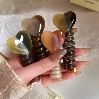 Акриловые сердечки спиральные плетеные резинки цветные эластичные телефонные провода повязка для волос резинки для волос телефонный шнур прямая спиральная резинка для волос