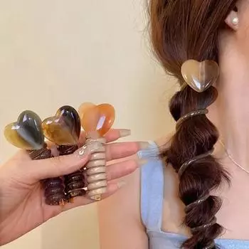 Акриловые сердечки спиральные плетеные резинки цветные эластичные телефонные провода повязка для волос резинки для волос телефонный шнур прямая спиральная резинка для волос