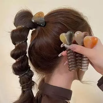 Акриловые сердечки спиральные плетеные резинки цветные эластичные телефонные провода повязка для волос резинки для волос телефонный шнур прямая спиральная резинка для волос