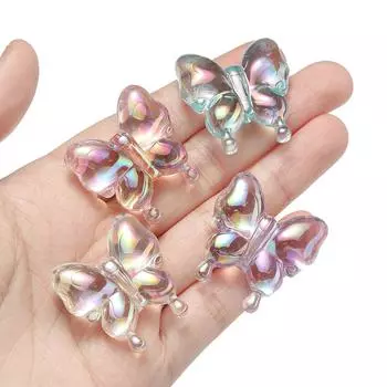 Акриловые УФ-покрытые цветные бусины с прямым отверстием 29 мм прозрачные позолоченные цветные бусины-бабочки ручной работы для подвешивания цепочек для мобильных телефонов в автомобиле 2pcs