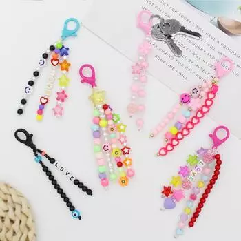 Акриловые украшения для брелоков, смешивайте и сочетайте цветные буквы, бусины, кисточки, подвески, сетка, красная сумка, аксессуары.