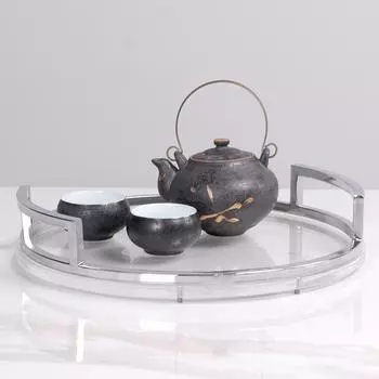 Акриловые украшения из тарелок, металлические круглые украшения, легкие роскошные ключи, ювелирные изделия, чайные подносы, подносы, декоративные подносы для хранения Silver - Metal + Acrylic