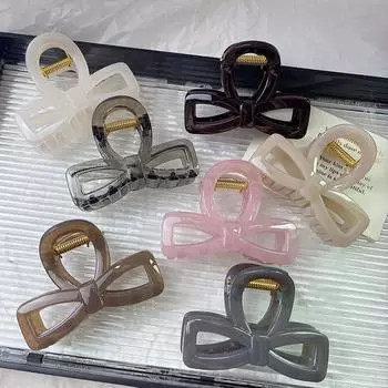 Акриловые заколки-банты для волос корейские женские заколки-краб полые элегантные шпильки для волос темпераментные французские аксессуары для волос подарки украшения для вечеринок 1pc бежевый