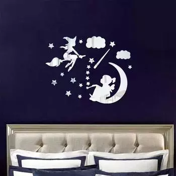 Акриловые зеркальные настенные наклейки для детской комнаты, спальни для девочек, настенные наклейки с героями мультфильмов, настенные водонепроницаемые наклейки JM575-Silver