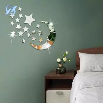 Акриловые зеркальные настенные наклейки луна звезды украшение спальни украшение гостиной наклейки