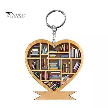 Акриловый брелок с книжной полкой и сердечком с двухсторонним принтом, рождественская елка, подвесное украшение, брелок для ключей, кулон, орнамент, подарок для любителей книг