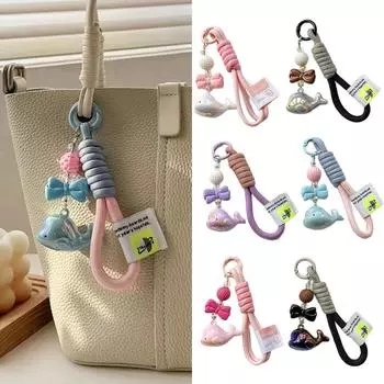 Акриловый брелок в виде кита, мультяшный плетеный кулон из веревки, модные подвески в виде дельфина для сумок для девочек белый