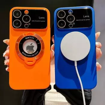 Акриловый чехол для телефона с металлическим кронштейном для iPhone 15 14 Plus 13 Pro Max 12 11, противоударный магнитный держатель с большим окном и подставкой, задняя крышка iPhone 14 светло-синий