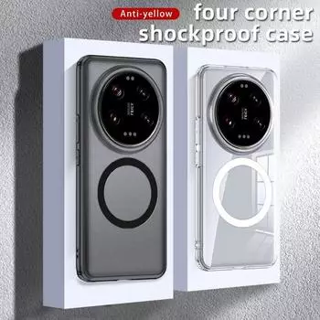 Акриловый чехол Magsafe с магнитной беспроводной зарядкой для Xiaomi 14 Ultra Mi 13 Ultra Military, противоударная задняя крышка, матовый прозрачный корпус, без желтизны Xiaomi 14 Ultra чёрный
