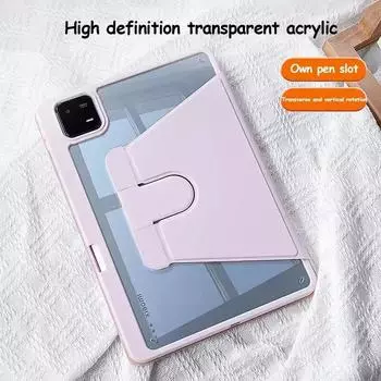 Акриловый чехол с вращением на 360° для Redmi Pad SE 11 дюймов 2023, кожаный чехол-подставка для Xiaomi Pad 6 6 Pro Pad 5 5 Pro с гнездом для ручки, противоударный чехол Redmi Pad 10.61 inch розовый