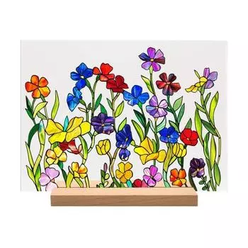 Акриловый цветочный настольный знак с деревянной подставкой, прочные цветочные растения, центральный элемент для домашнего офиса A