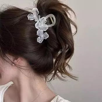 Акриловый цветок коготь для волос большой зажим для волос в виде акулы со стразами милый женский зажим для волос белый