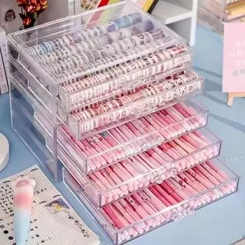 Акриловый держатель для ручек на стол, прозрачный органайзер для канцелярских принадлежностей, коробка для хранения карандашей, органайзер для косметики прозрачный