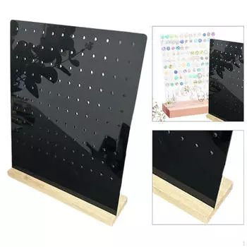 Акриловый держатель для сережек на 120 отверстий, держатель для хранения колец с устойчивой деревянной основой, гвоздики для демонстрации чёрный