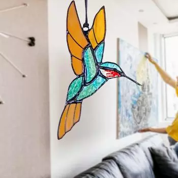 Акриловый Колибри Ловец Солнца Подвесное Украшение Домашний Офис Крытый Открытый Сад Стены Искусства Витраж Птица Орнамент Подвеска Рождественский Подарок Hummingbird