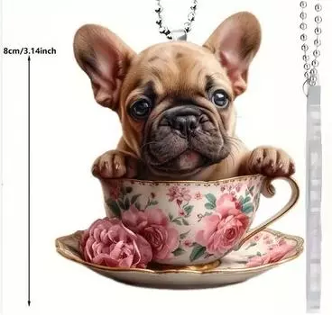Акриловый Креативный Мультяшный Плоский Пес Чайная Чашка Автомобильный Подвесной Орнамент для Украшения Интерьера
