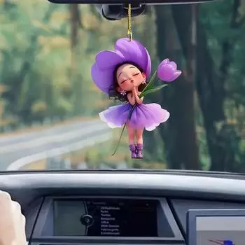 Акриловый кулон «Ангел» - Фиолетовый тюльпан, девочка-цветок, декор для дома и сада, брелок, подвесное украшение для автомобиля