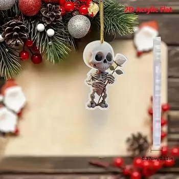 Акриловый кулон «Череп и роза» — универсальный 2D-кулон для автомобильных зеркал, брелоков или домашнего декора 1