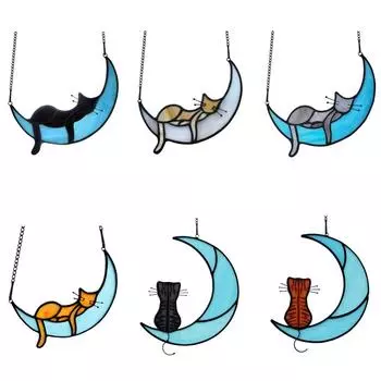 Акриловый кулон «Кот на Луне», подарки, спящий кот, подарки для любителей кошек, украшение дома