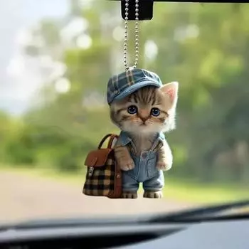 Акриловый кулон с изображением мультяшного кота, подвесное украшение со шнурком, легко подвешивается, подвеска в виде рождественской елки, универсальное украшение A