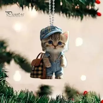 Акриловый кулон с изображением мультяшного кота, подвесное украшение со шнурком, легко подвешивается, подвеска в виде рождественской елки, универсальное украшение A