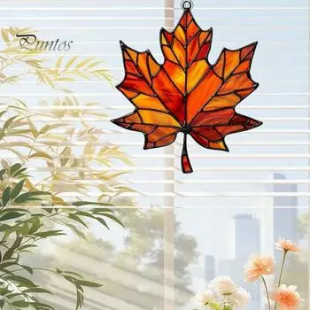 Акриловый кулон в виде кленового листа, 3,9-дюймовое украшение для окна, настенное украшение, осенняя панель из клена, ловец солнца для сбора урожая, осенние принадлежности для вечеринок на День благодарения зелёный