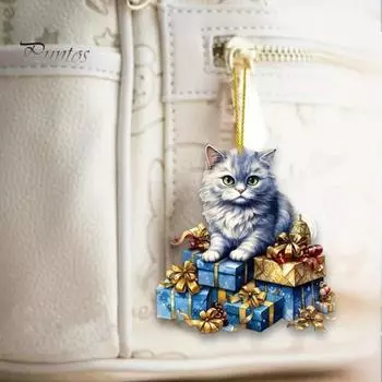 Акриловый кулон в виде кошки, подвесное украшение на елку с шнурком, легко подвешивается, очаровательный кулон в виде кошки, подвеска для сумки Cat