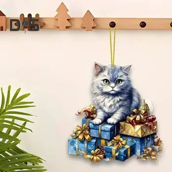 Акриловый кулон в виде кошки, подвесное украшение на елку с шнурком, легко подвешивается, очаровательный кулон в виде кошки, подвеска для сумки Cat