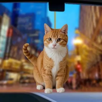 Акриловый кулон в виде кошки с ремешком, легко подвешивается, легкий дизайн, очаровательное рождественское украшение в виде котенка оранжевый/белый