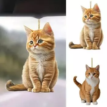 Акриловый кулон в виде кошки с ремешком, легко подвешивается, легкий дизайн, очаровательная кошечка, рождественские украшения для елки оранжевый