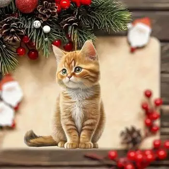 Акриловый кулон в виде кошки с ремешком, легко подвешивается, легкий дизайн, очаровательная кошечка, рождественские украшения для елки оранжевый