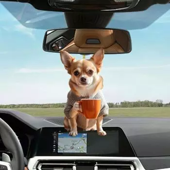 Акриловый кулон в виде щенка, пьющего чай, подвеска для украшения автомобиля, двухсторонняя, 2D, цифровое видение