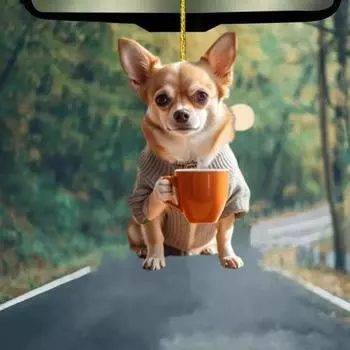 Акриловый кулон в виде щенка, пьющего чай, подвеска для украшения автомобиля, двухсторонняя, 2D, цифровое видение