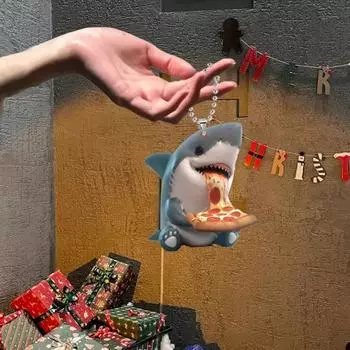 Акриловый кулон Yousheng Shark Eating Pizza, брелок для ключей, зеркало заднего вида, подвесное украшение, мультяшная акула, декор для интерьера автомобиля, аксессуары серый