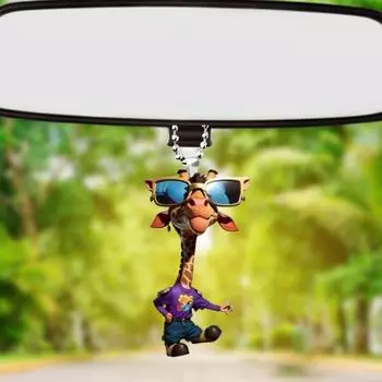 Акриловый кулон жираф, украшение для зеркала заднего вида автомобиля, рождественское подвесное украшение с шнурком, 2D, плоский шарм, украшение для салона автомобиля, подарок для Giraffe